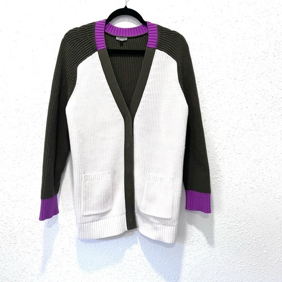 Talbots color block Purple and Brown Knit cardigan - Picture 2 of 10